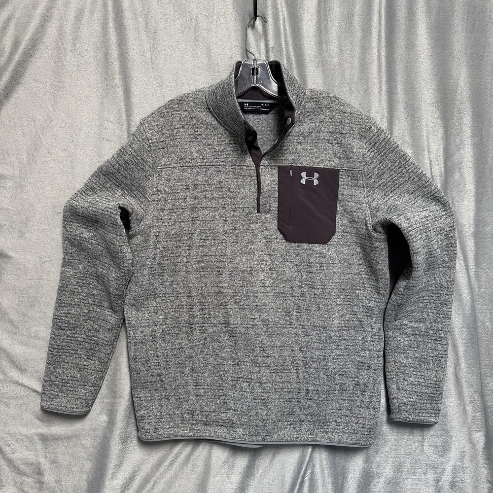 Under Armour Sweater Mens Large Gray ColdGear Polartec 1/4 Zip Fleece Pullover‎